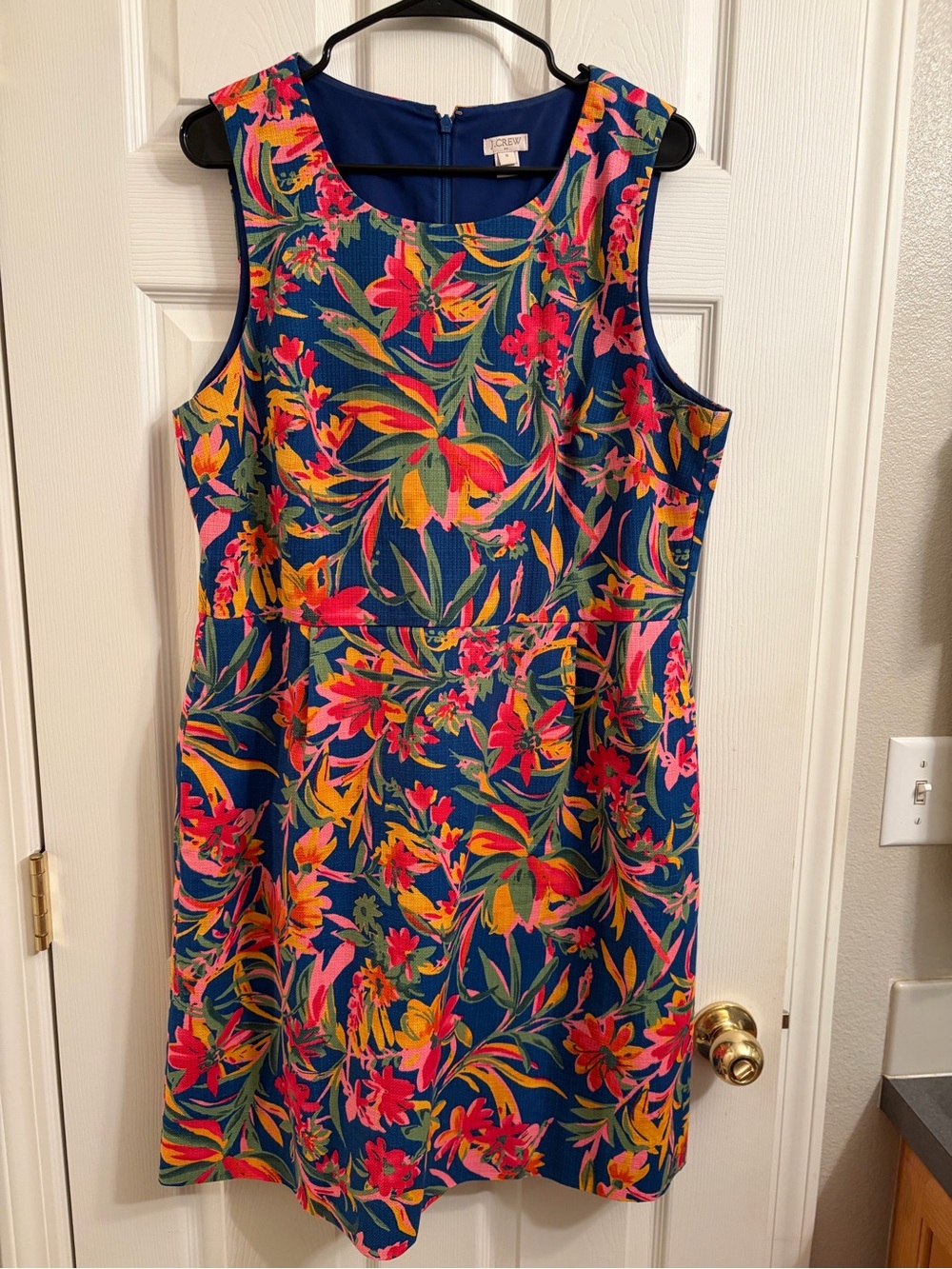 J. Crew Navy Sleeveless Mini Dress with Pink & Yellow Floral Print